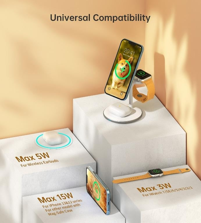 3-in-1 Magnetic Wireless Charging Dock for iPhone, Apple Watch, and AirPods