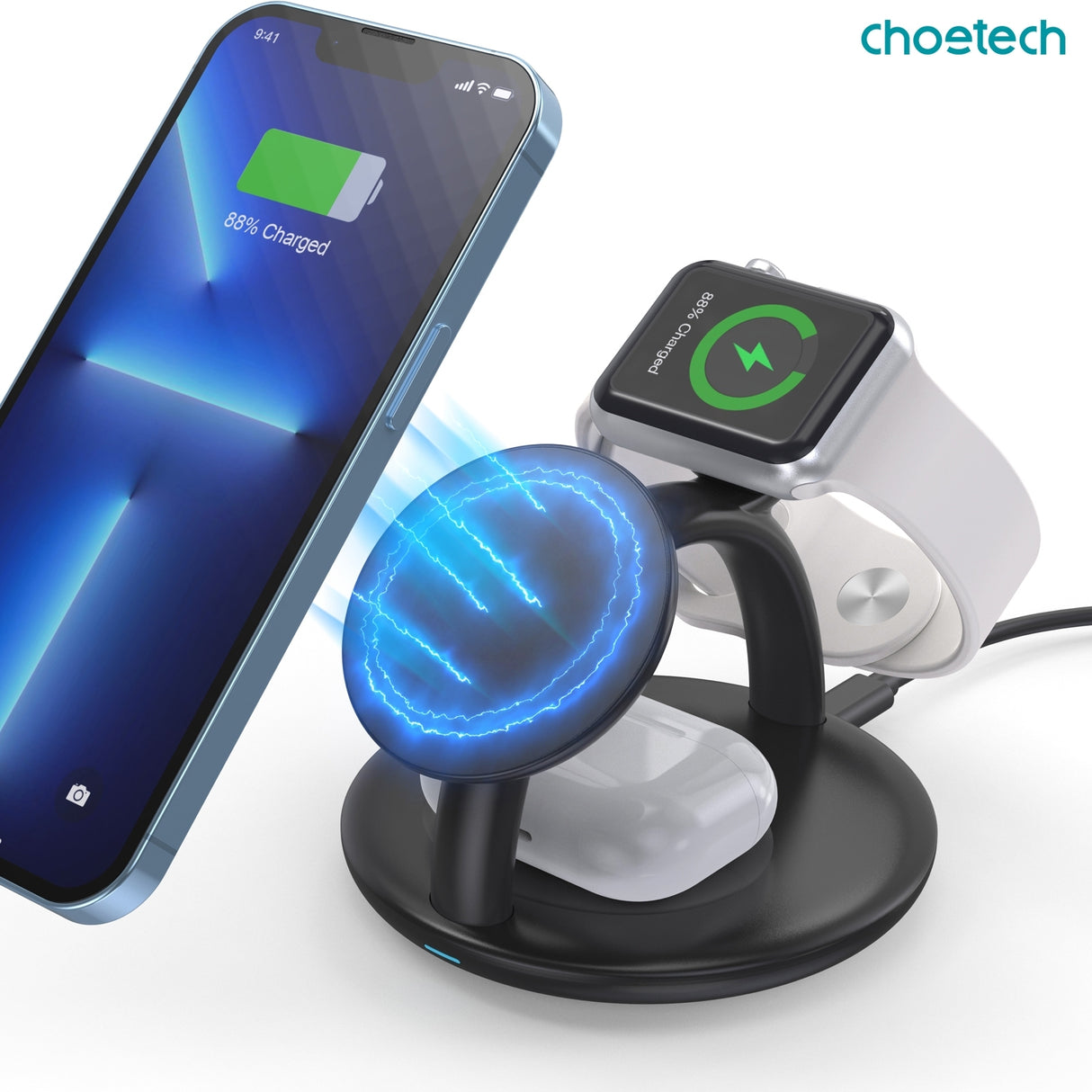 3-in-1 Magnetic Wireless Charger Station for iPhone, AirPods, and Apple Watch - CHOETECH T587-F