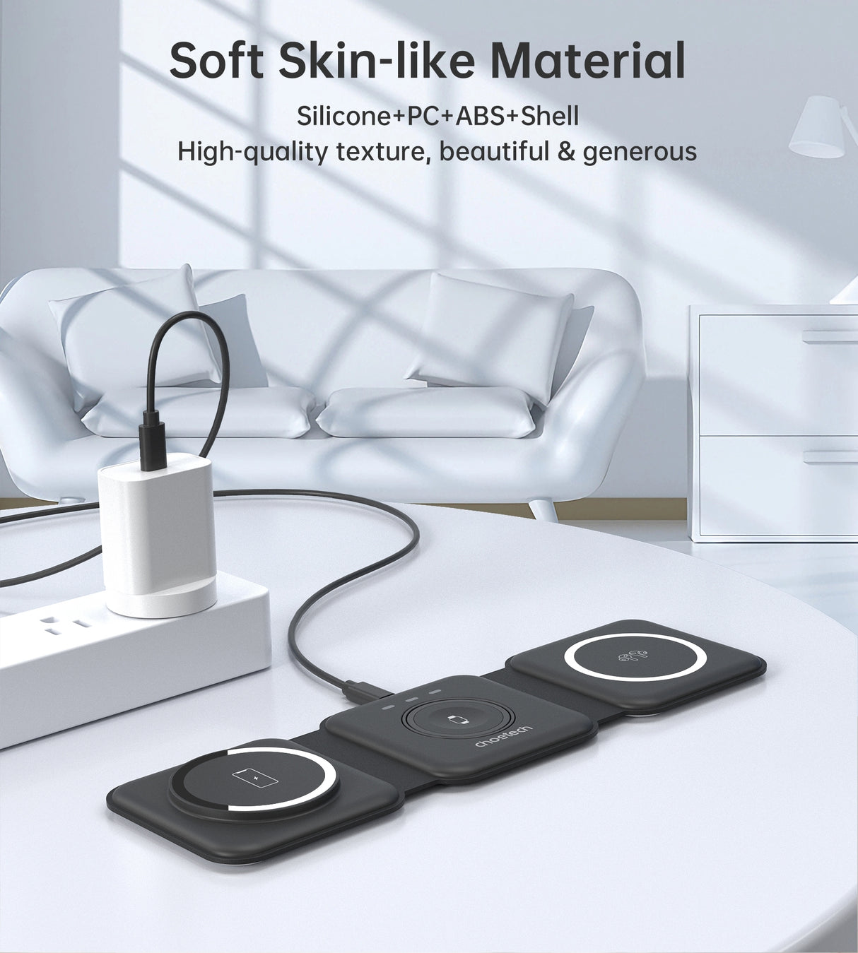 CHOETECH T588-F-BK 3-in-1 Foldable Fast Wireless Charging Station for iPhone, Watch, and AirPods