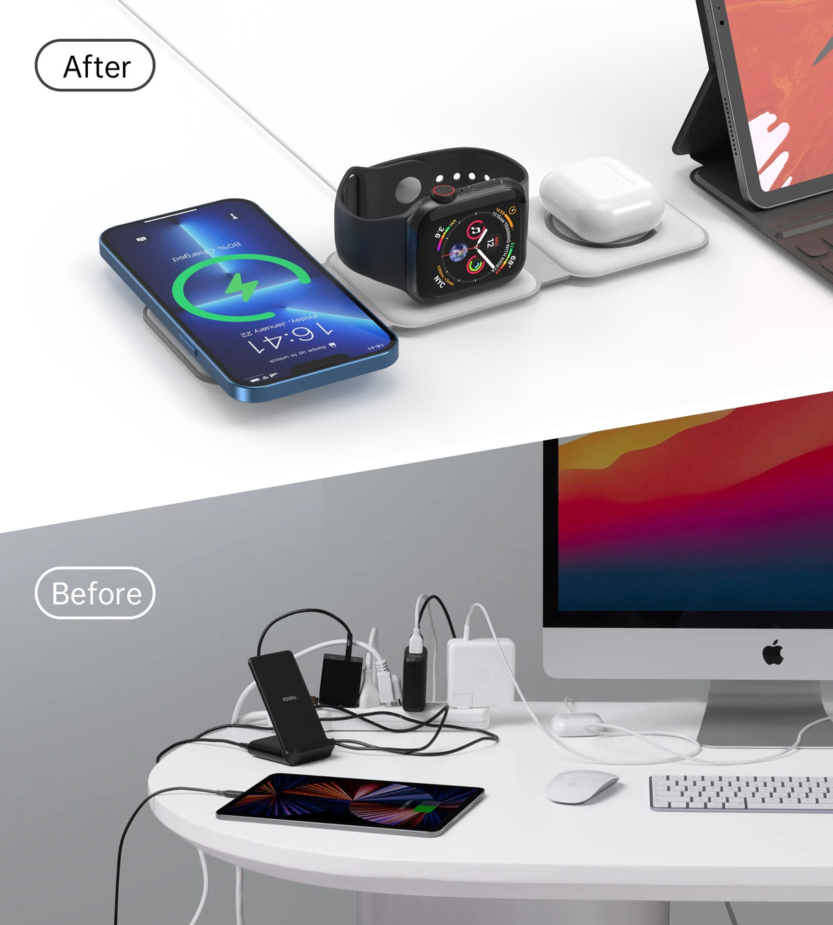 CHOETECH 3-in-1 Foldable Fast Wireless Charger for iPhone, Apple Watch, and AirPods