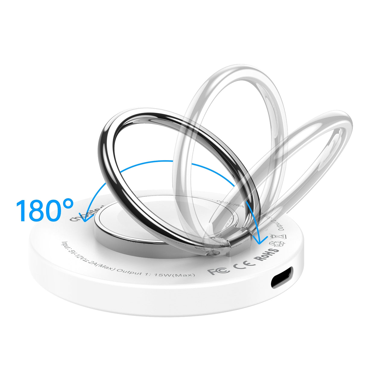 CHOETECH T603-F 2-in-1 Magnetic Wireless Charger with Ring Holder for iPhone, AirPods, and Apple Watch - 15W Fast Charging