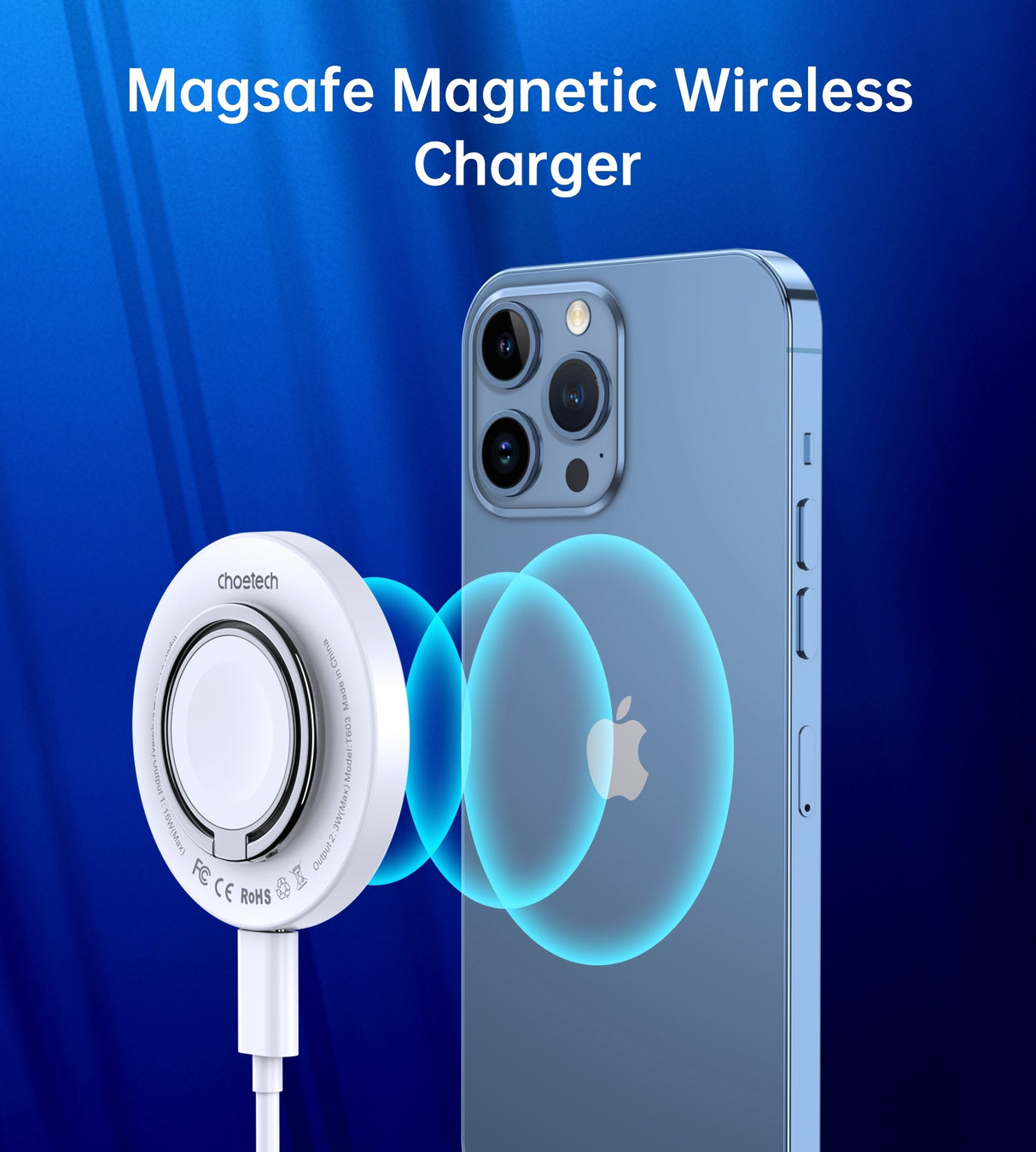 CHOETECH T603-F 2-in-1 Magnetic Wireless Charger with Ring Holder for iPhone, AirPods, and Apple Watch - 15W Fast Charging