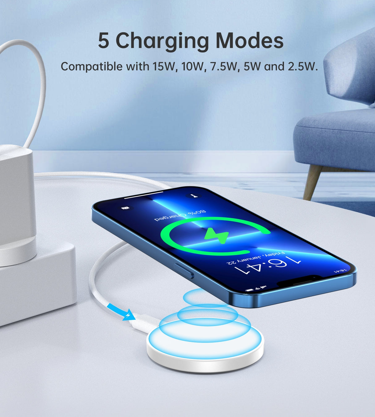 CHOETECH T603-F 2-in-1 Magnetic Wireless Charger with Ring Holder for iPhone, AirPods, and Apple Watch - 15W Fast Charging