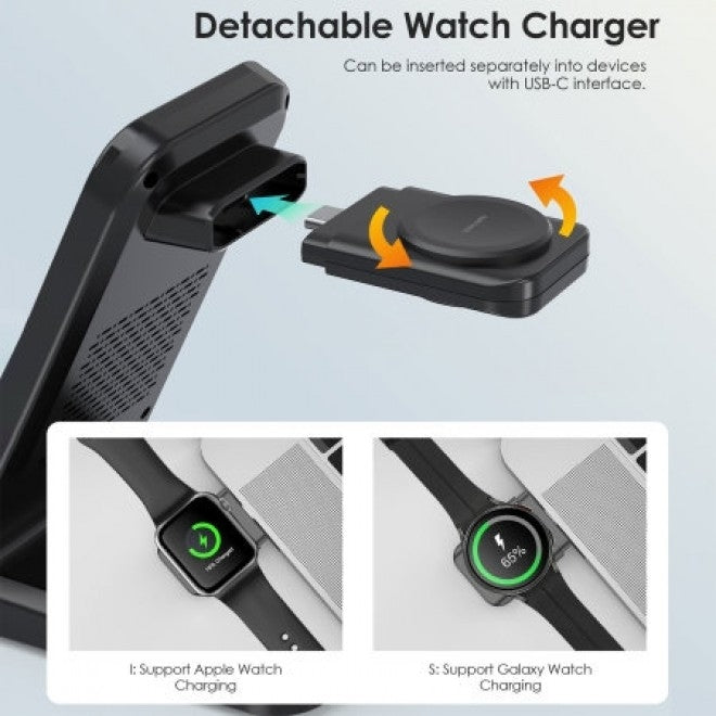 CHOETECH T608-F 15W 4-in-1 Wireless Charging Station for Apple and Samsung Watches (Black)