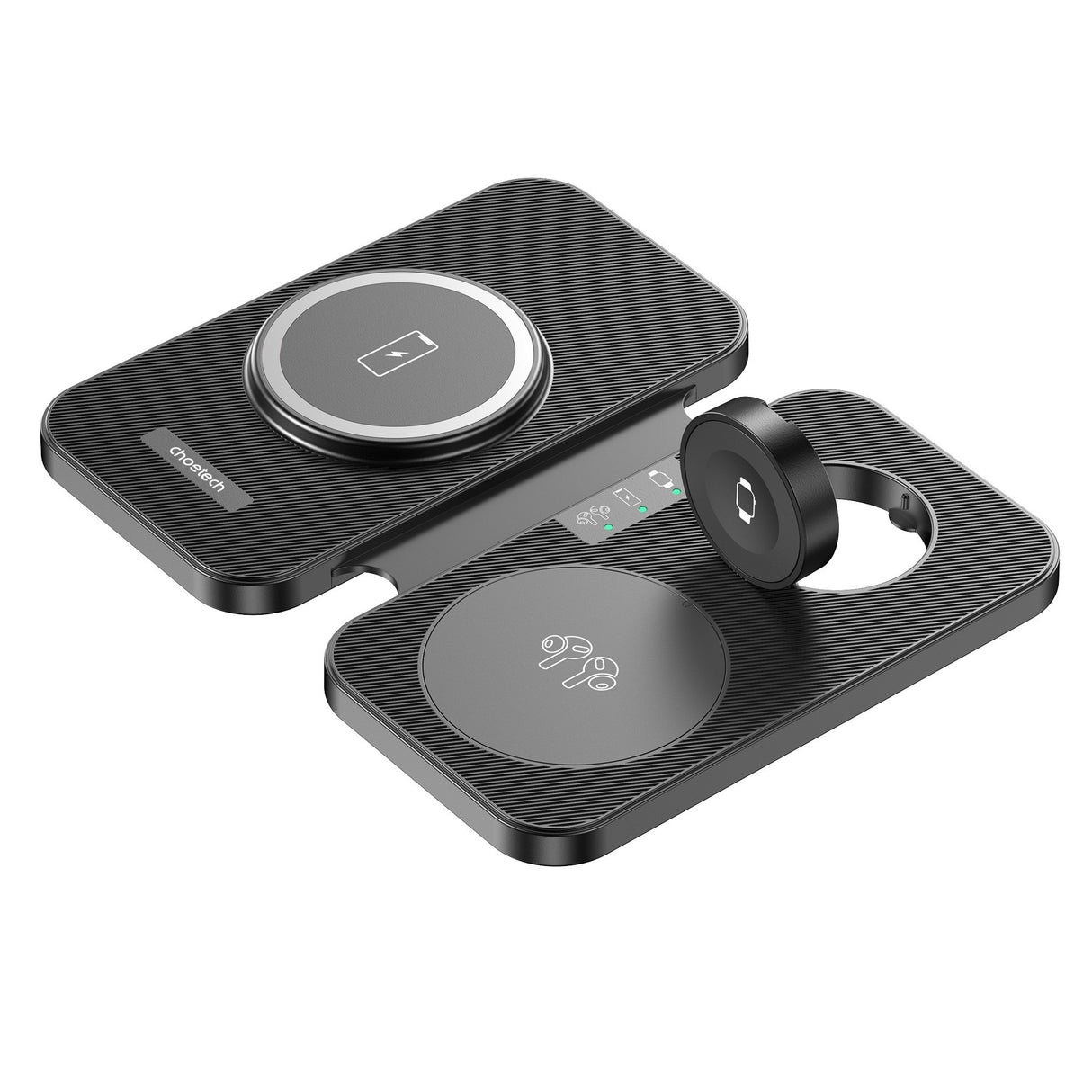 CHOETECH 3-in-1 Magnetic Foldable Wireless Charger - Black with LED Indicator