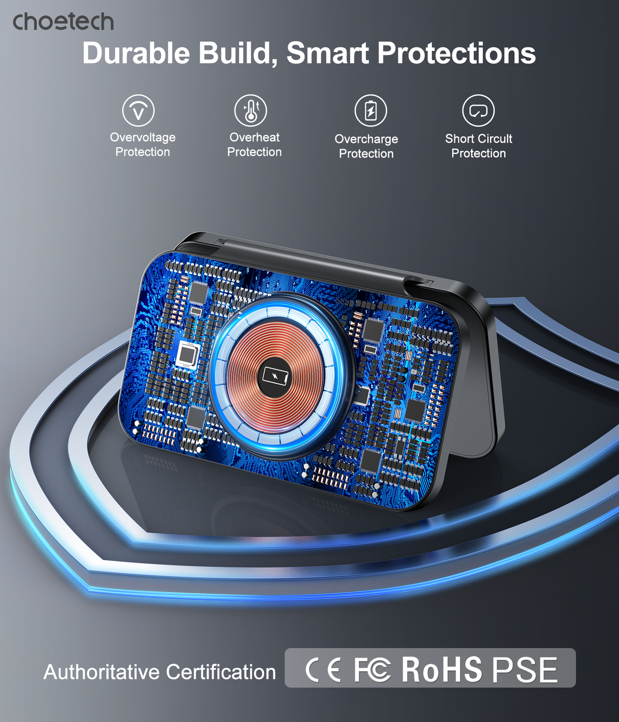 CHOETECH 3-in-1 Magnetic Foldable Wireless Charger - Black with LED Indicator