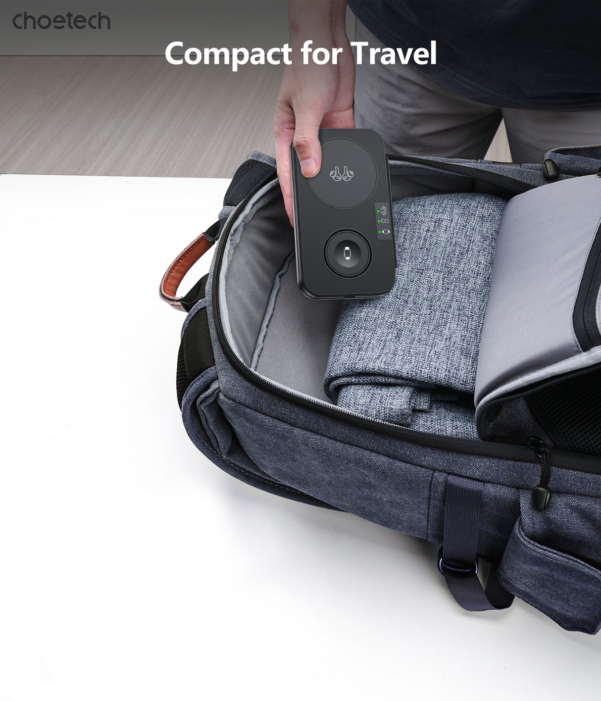 CHOETECH 3-in-1 Magnetic Foldable Wireless Charger - Black with LED Indicator