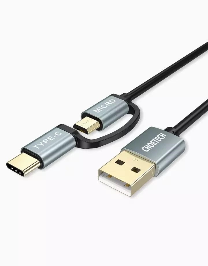 CHOETECH 1.2m Universal 2-in-1 Fast Charge & Data Sync Cable for Type C and Micro USB Devices