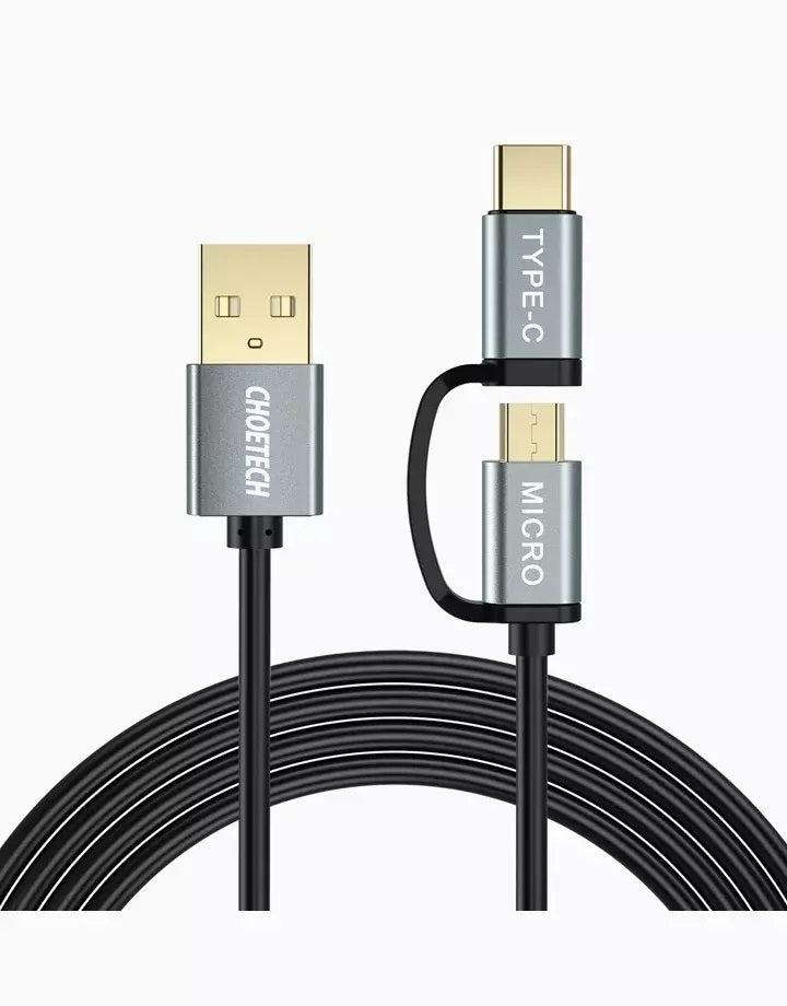 CHOETECH 1.2m Universal 2-in-1 Fast Charge & Data Sync Cable for Type C and Micro USB Devices