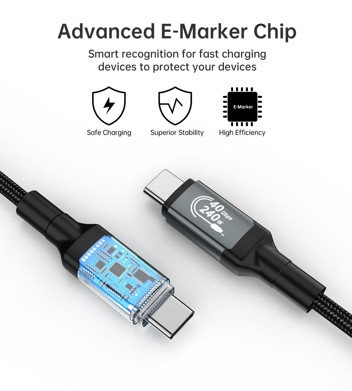 CHOETECH 240W Super Fast USB-C Gen3 Cable - 1.2M, Compatible with MacBook & More