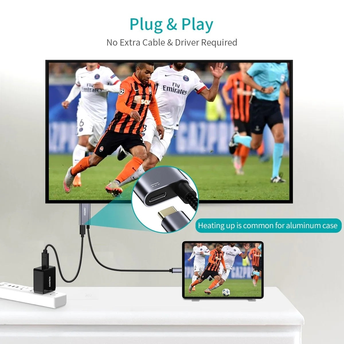 CHOETECH 4K HDMI 60Hz USB-C to HDMI Adapter with 100W Power Delivery - 1.8M Cable