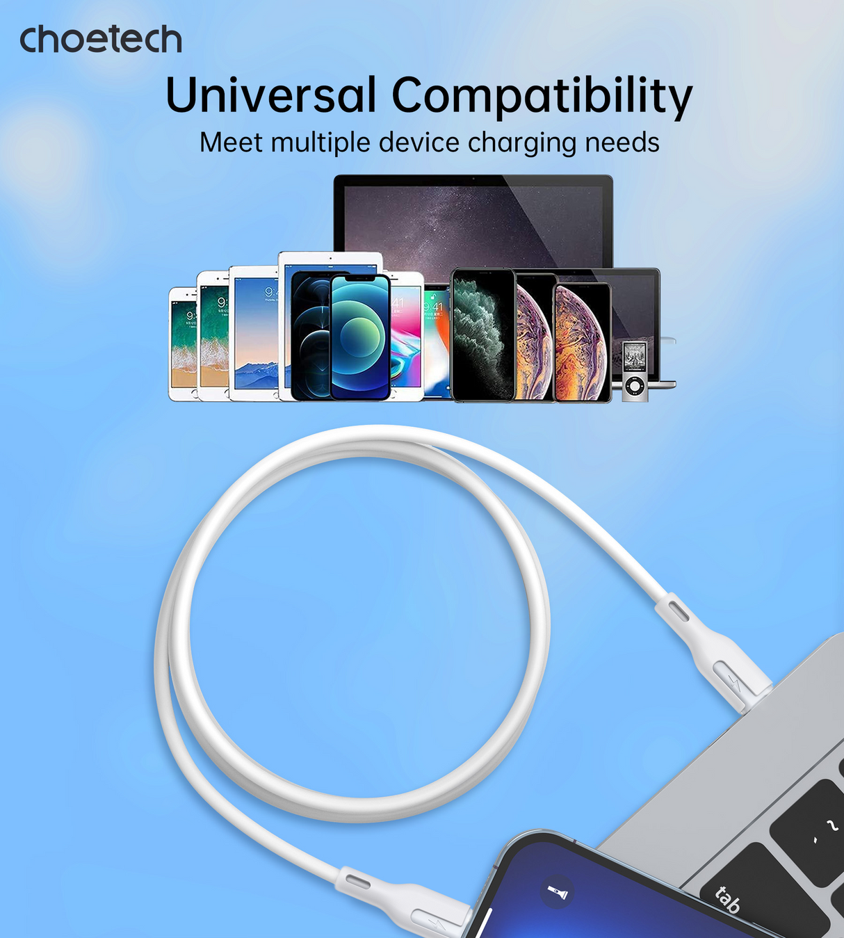 CHOETECH XCL-0002 Silicone USB-C to L Cable 1m White