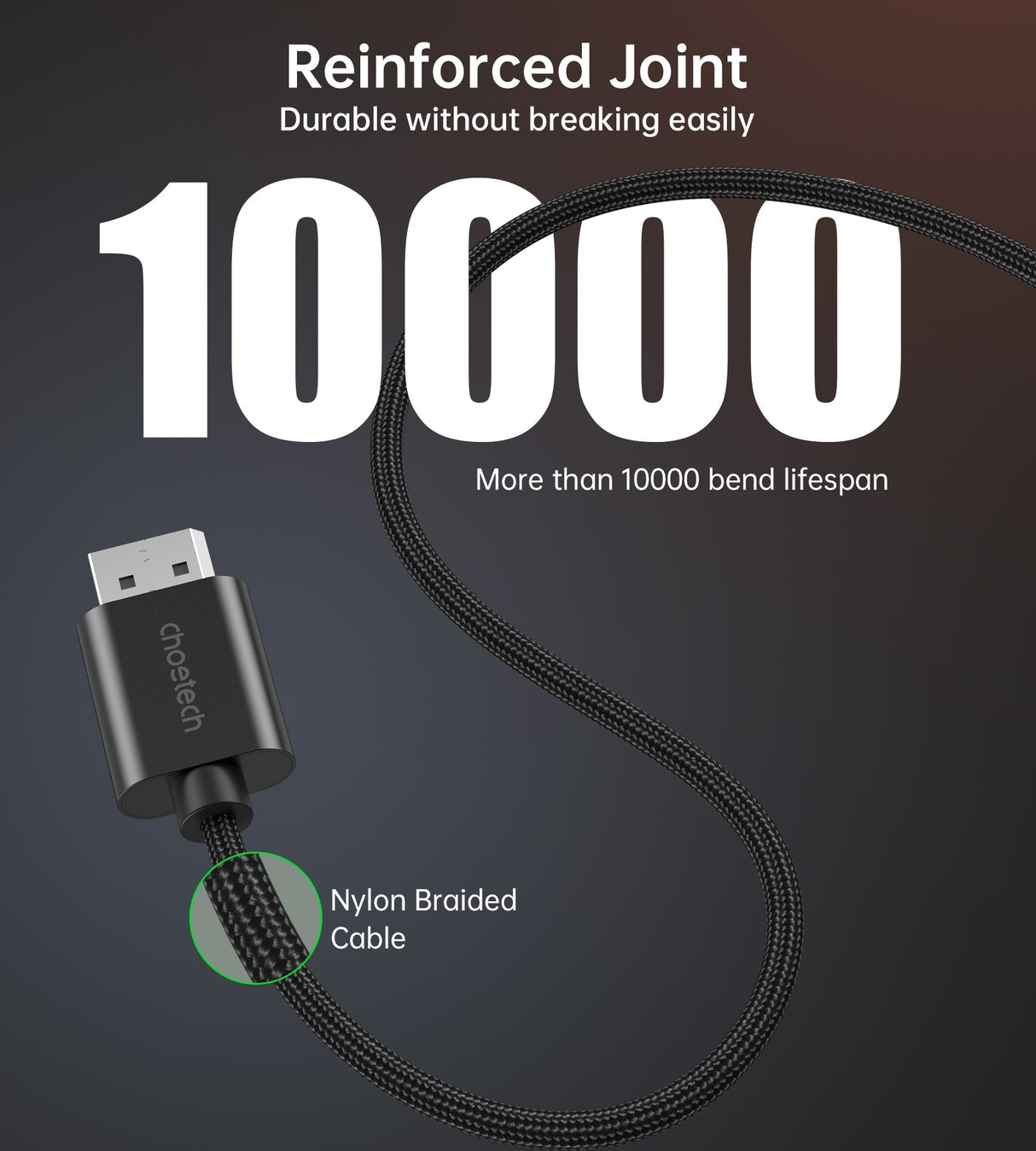 CHOETECH 2M 4K 60Hz DisplayPort to HDMI Male Braided Cable