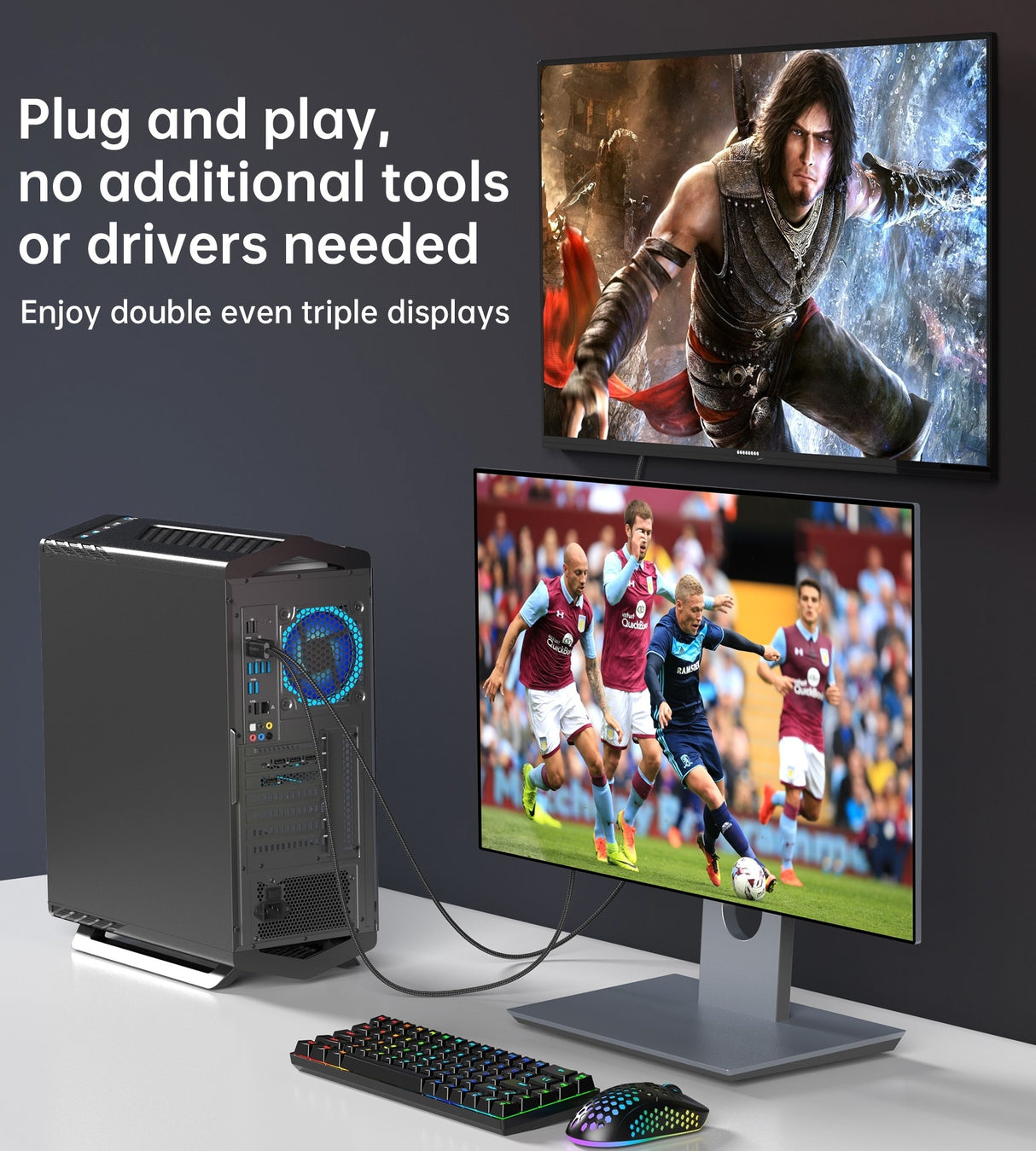 CHOETECH 2M 4K 60Hz DisplayPort to HDMI Male Braided Cable