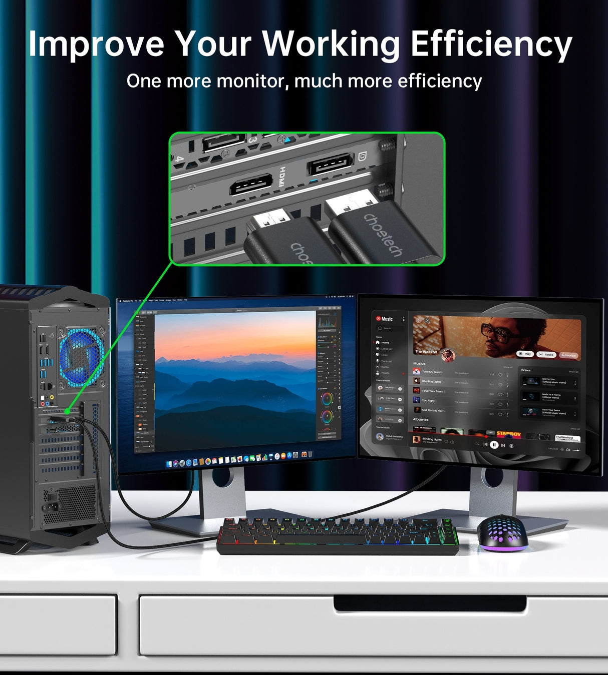 CHOETECH 2M 4K 60Hz DisplayPort to HDMI Male Braided Cable