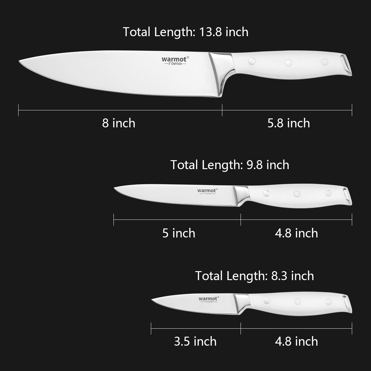 Warmot Professional 3-Piece Chef Knife Set with Gift Box (888-3) - Ultra Sharp German Steel Knives