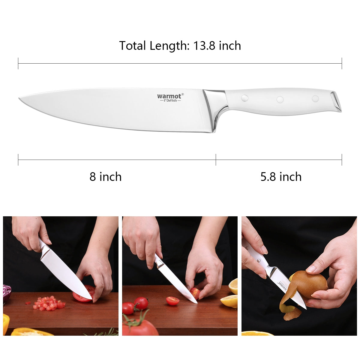 Warmot Professional 3-Piece Chef Knife Set with Gift Box (888-3) - Ultra Sharp German Steel Knives