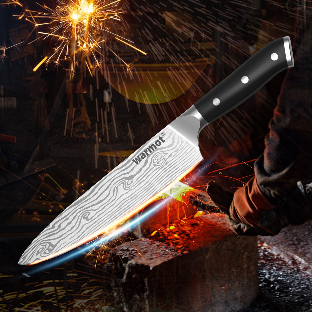 Warmot Premium 3-Piece High Carbon Stainless Steel Kitchen Knife Set with Ergonomic Handle and Gift Box