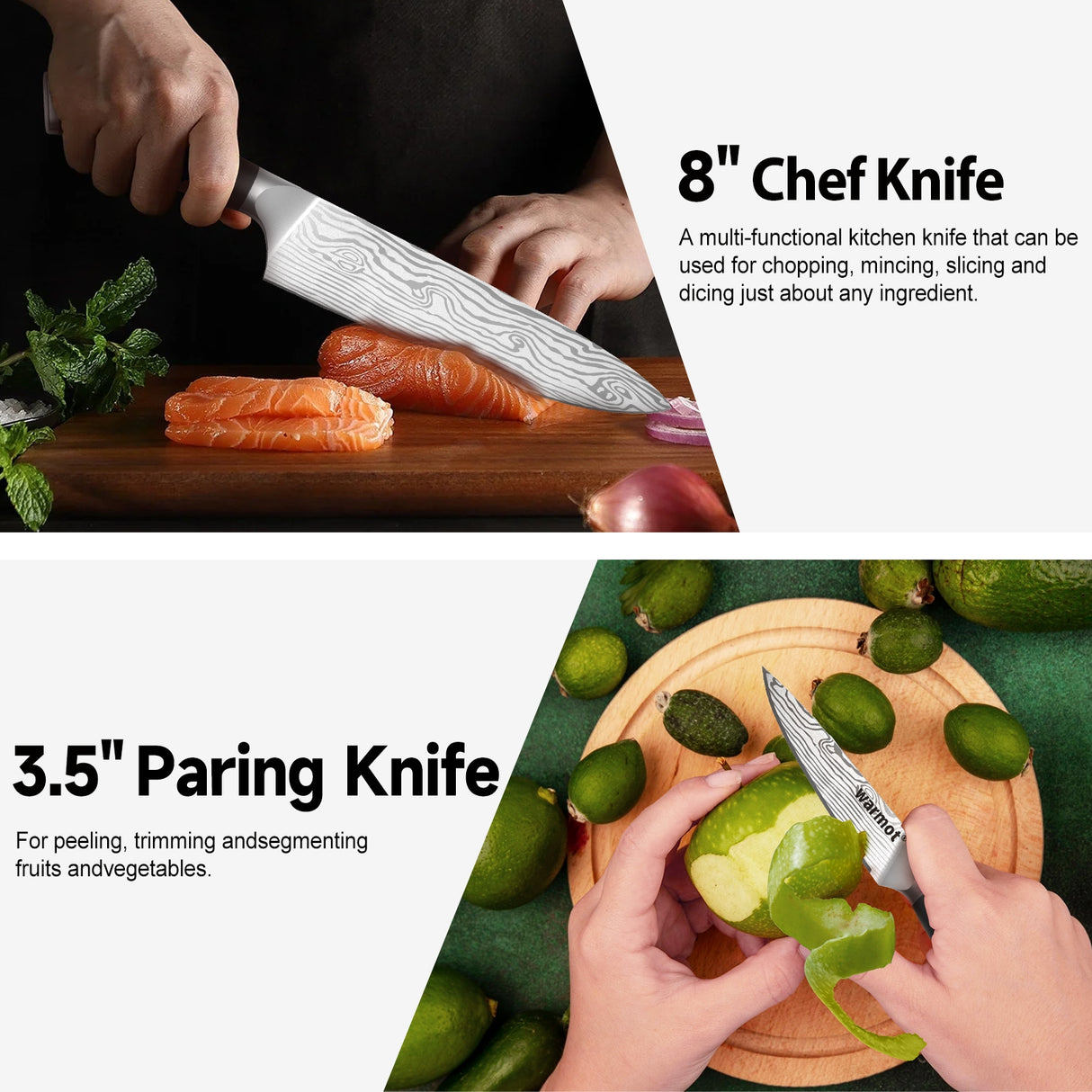 Warmot Premium 3-Piece High Carbon Stainless Steel Kitchen Knife Set with Ergonomic Handle and Gift Box