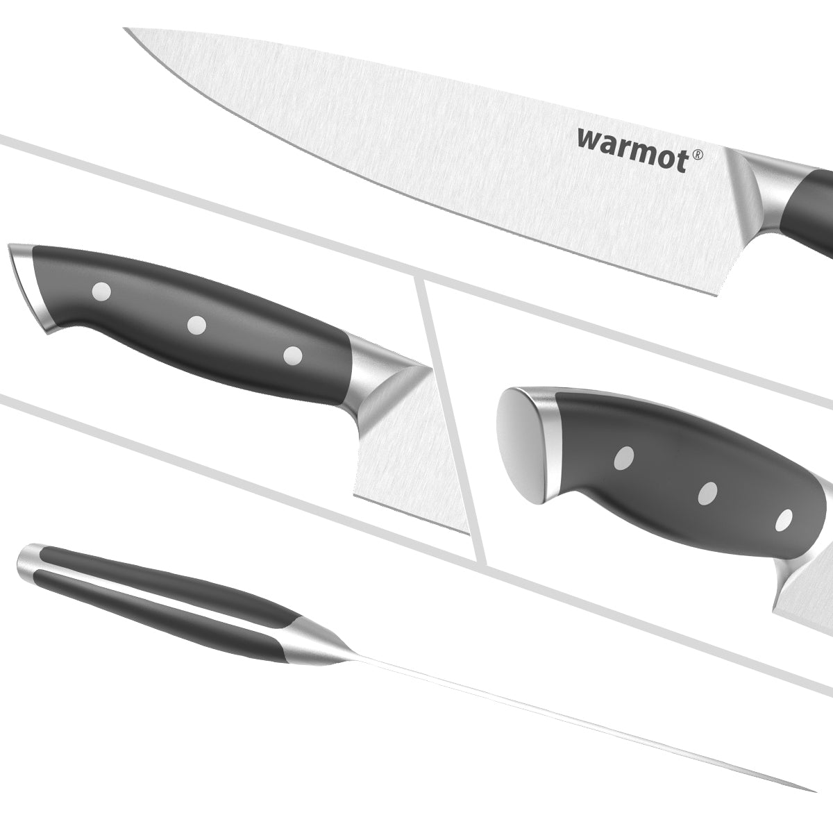Warmot Professional 3-Piece High Carbon Stainless Steel Chef Knife Set with Elegant Gift Box