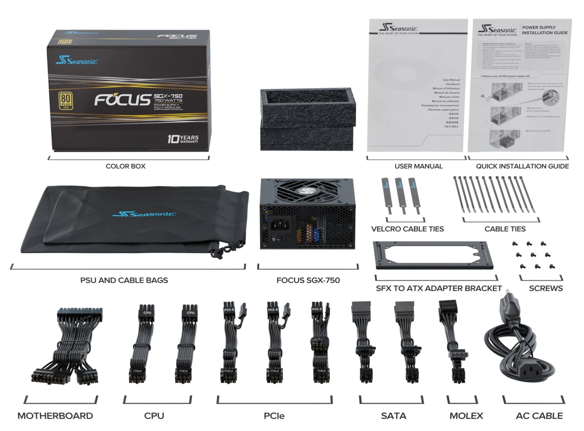 Seasonic FOCUS SGX-750 (2021) 750W Modular 80 Plus Gold PSU