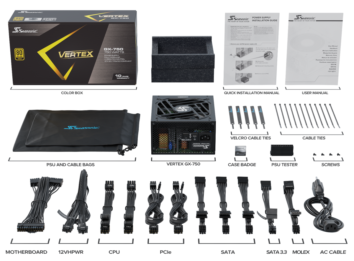 Seasonic VERTEX 750W (GX-750) 80 PLUS Gold Modular PSU ATX 3.0