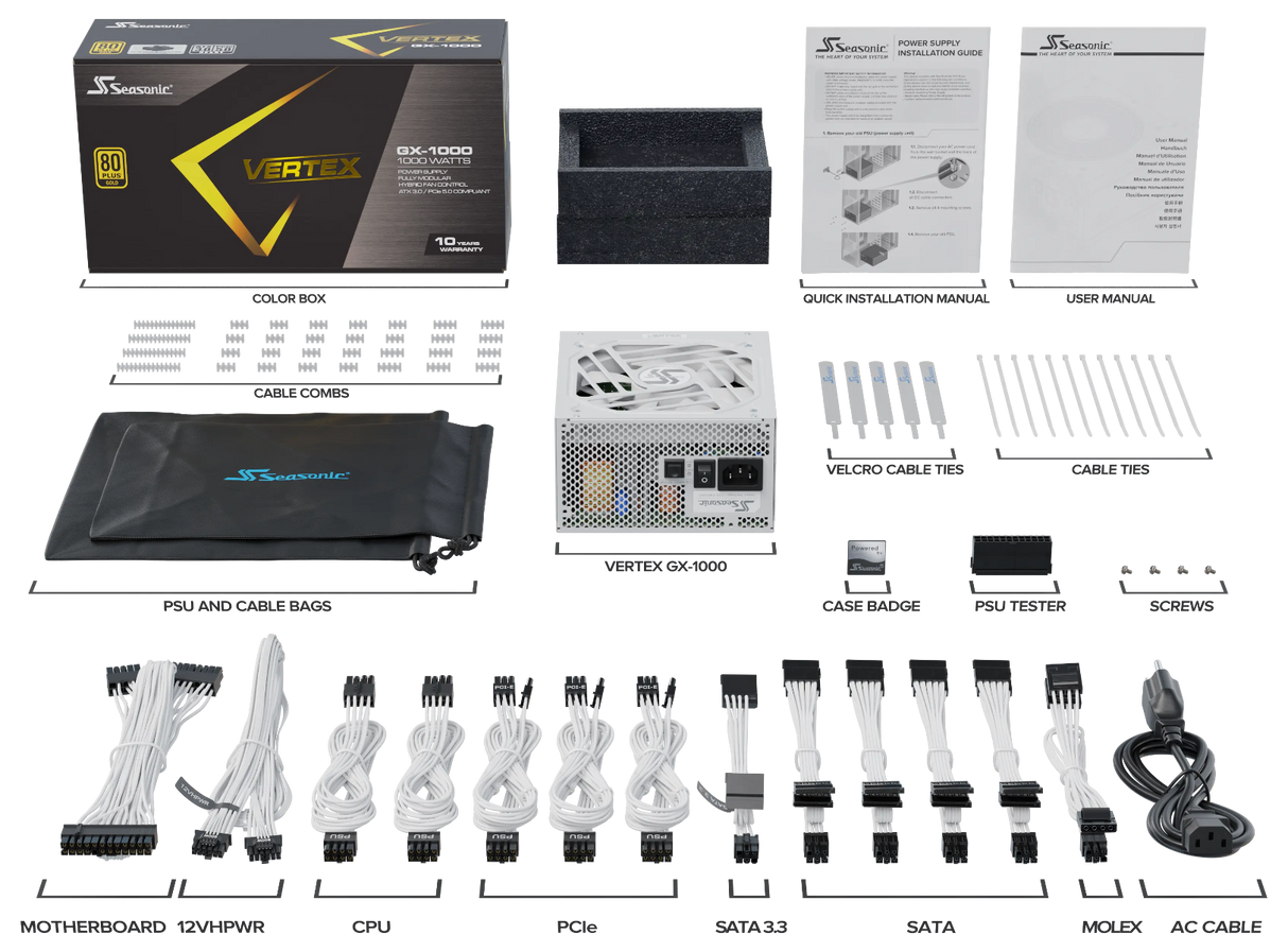 Seasonic VERTEX GX-1000 White 1000W ATX 3.0 Gold Modular PSU