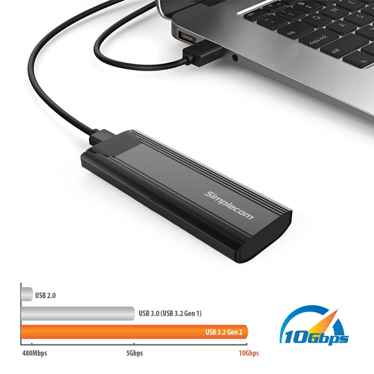 Simplecom SE504v2 Tool-Free Dual Protocol M.2 SSD USB-C Enclosure with 10Gbps Transfer Speed