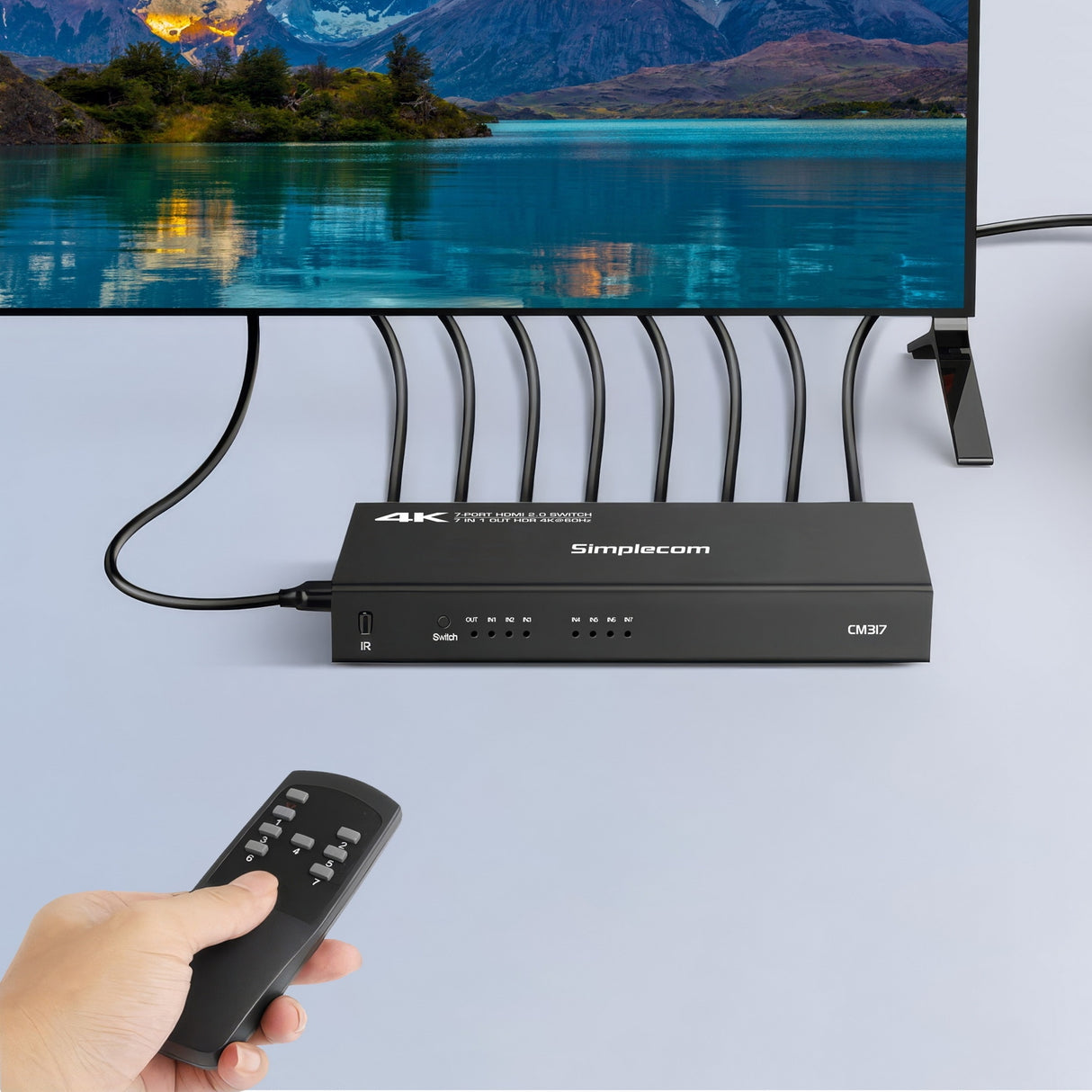 Simplecom CM317 7-Port HDMI 2.0 Switch with Remote 7 IN 1 OUT Splitter HDCP 2.2 4K@60Hz