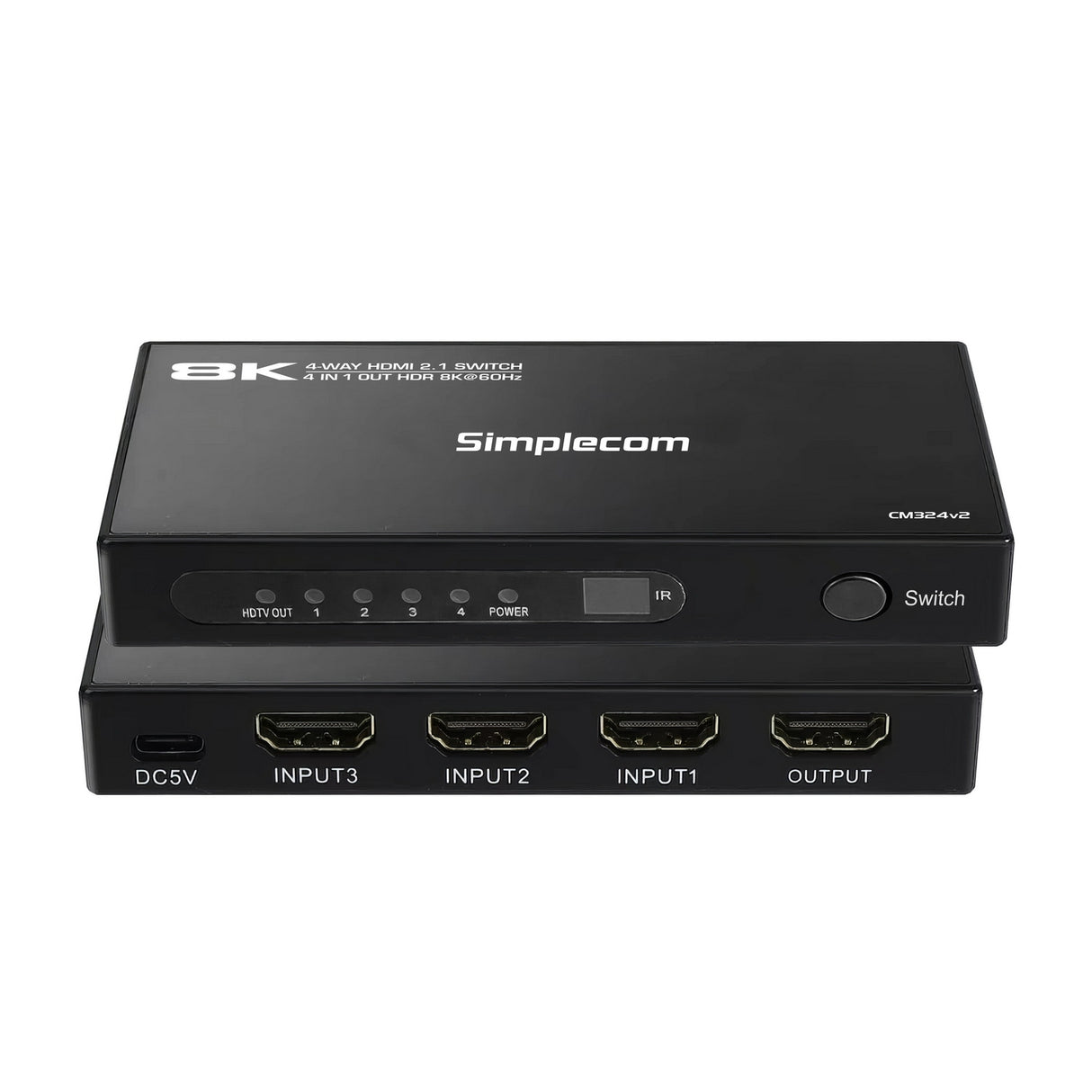 Simplecom CM324v2 4-Port HDMI 2.1 Switch with Remote 4 IN 1 OUT Splitter HDCP 2.3 8K@60Hz