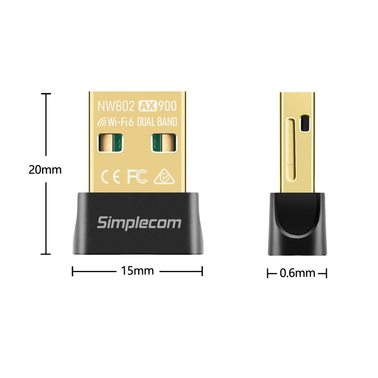Simplecom NW802 AX900 Dual Band Wi-Fi 6 USB Wireless Nano Adapter
