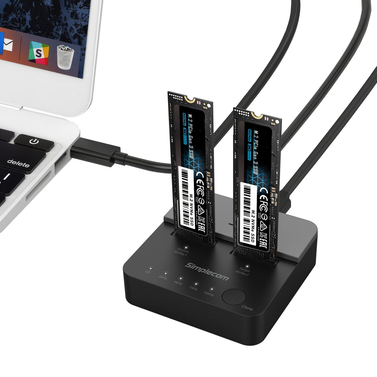 Dual Bay NVMe M.2 SSD Docking Station with Offline Cloning Capability - Simplecom SD550v2
