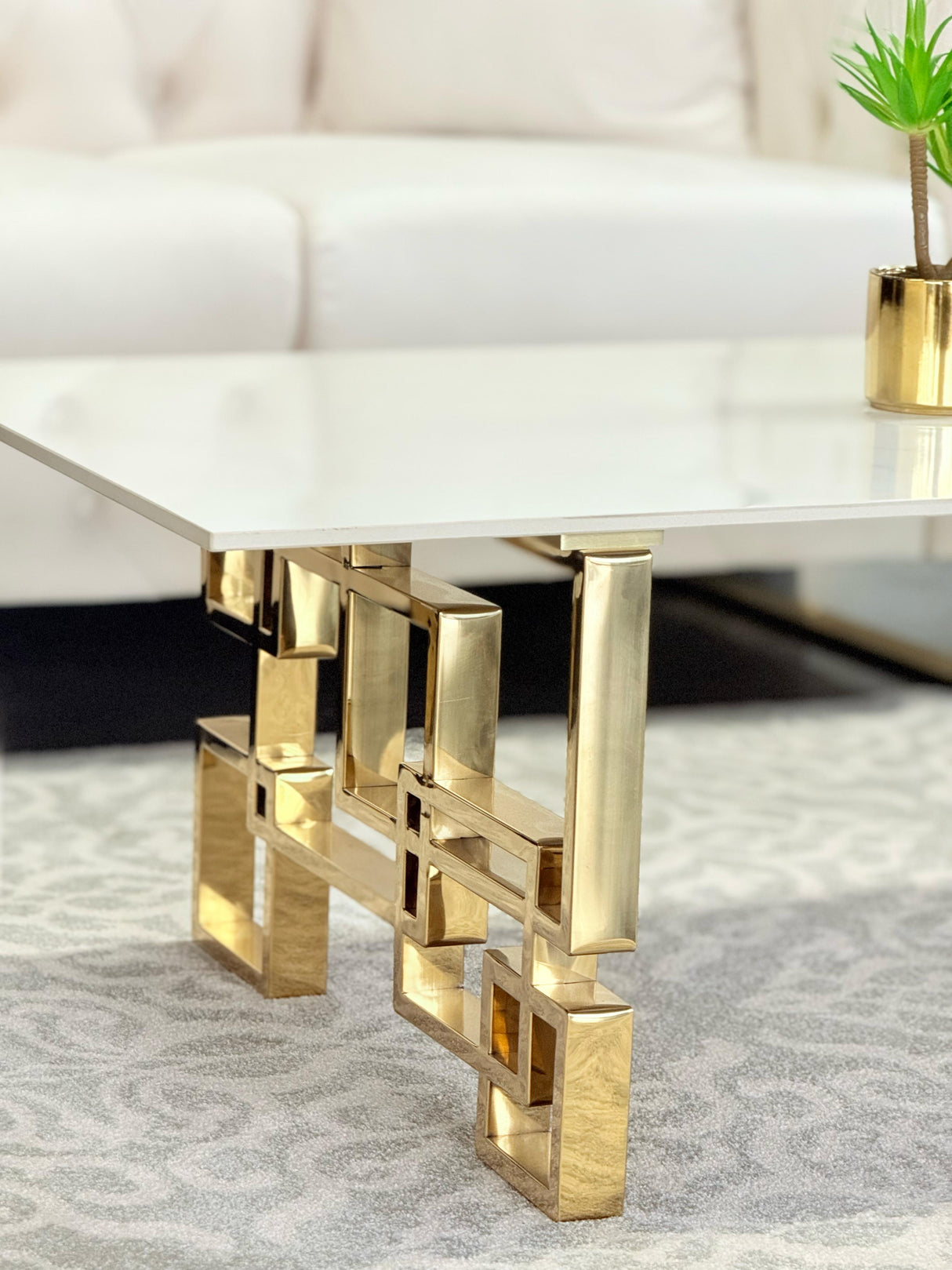 Royale Silver Coffee Table - White Marble