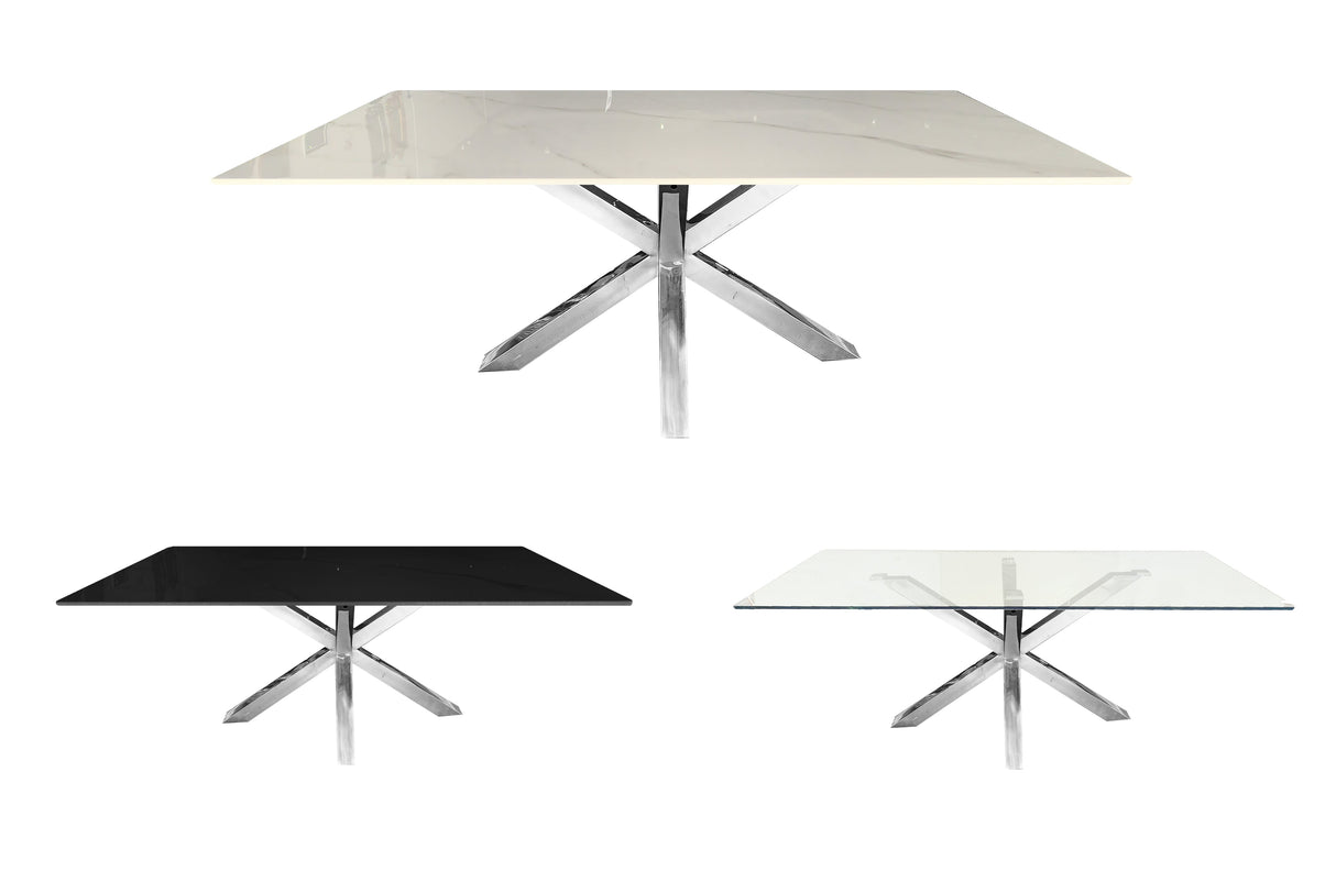 Miles Silver With White Marble Dining Table - 90cm x 180cm
