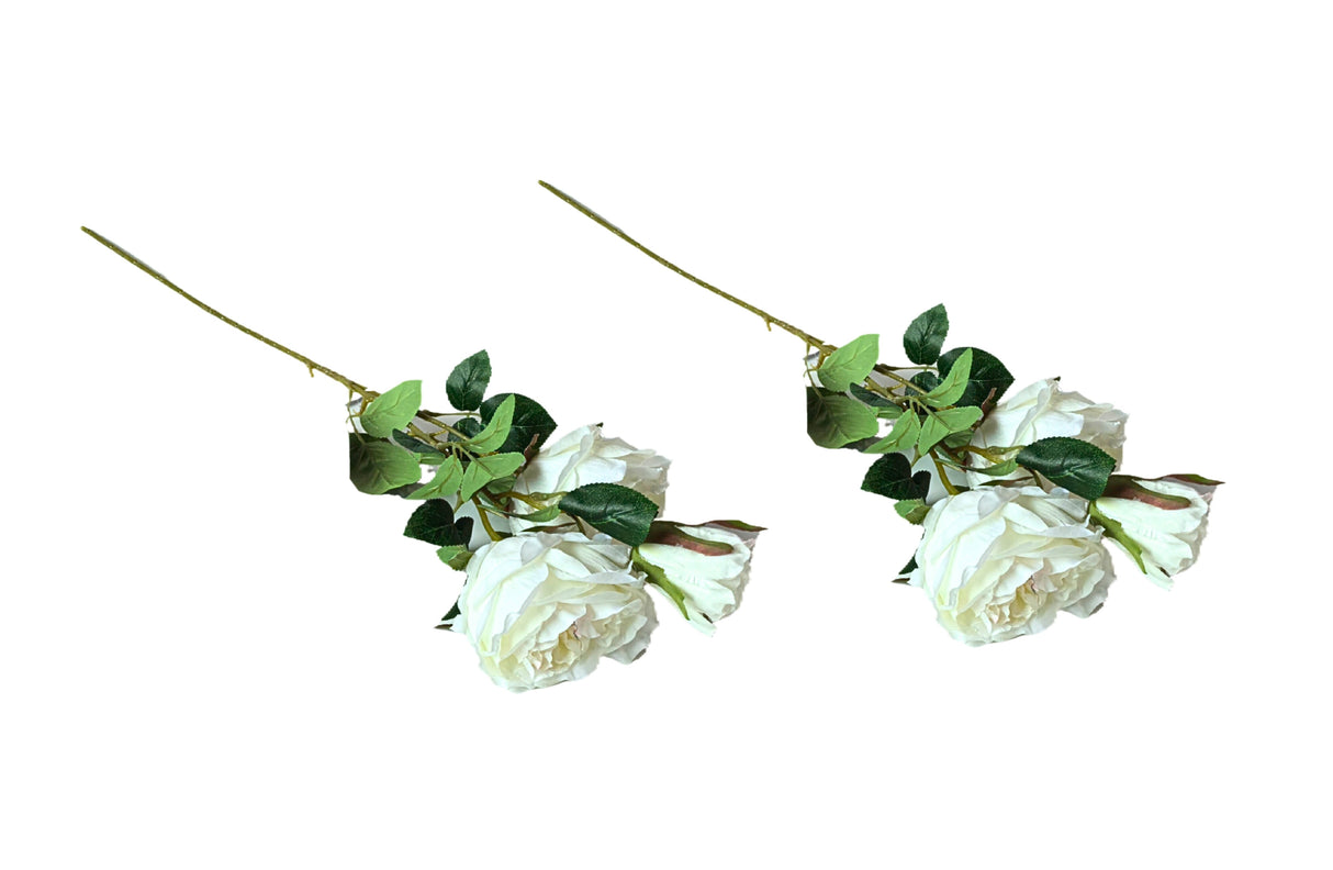 Artificial Rose Stems ??Set of 2 Stems ??60cm with 3 Flowers Each - Off White