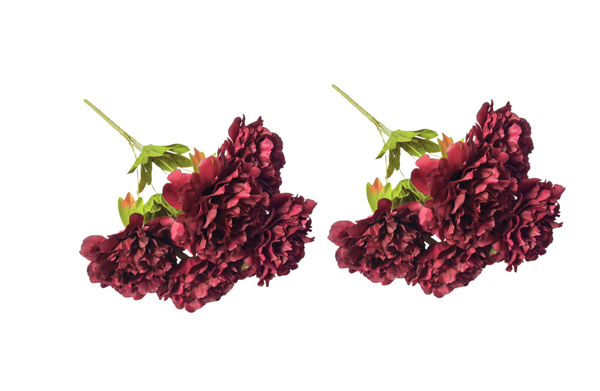Artificial Bloomed Peony Bunch ??Set of 2 Bunches ??45cm with 5 Flowers Each - Maroon