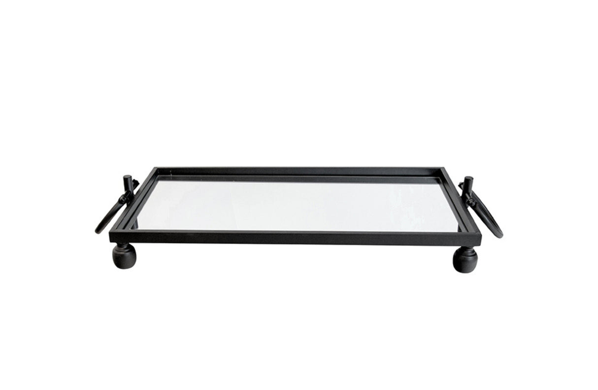 Eliza Mirror Tray with Handles - Medium - Black