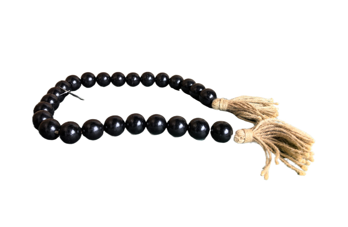 Small Beads & Large Length Wooden Garland With Tassel - Black