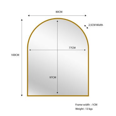 Gold Metal Arch Mirror - Small 80cm x 100cm