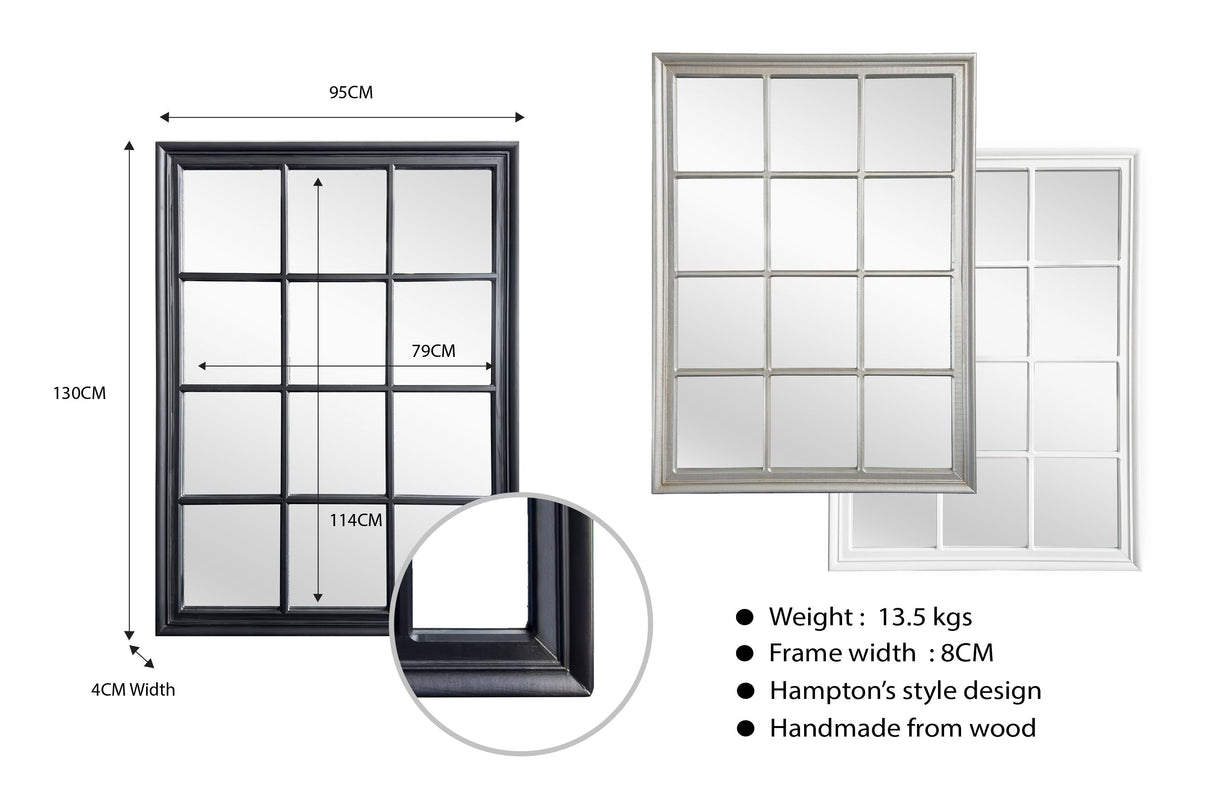 Window Style Mirror - White Rectangle 95cm x 130cm