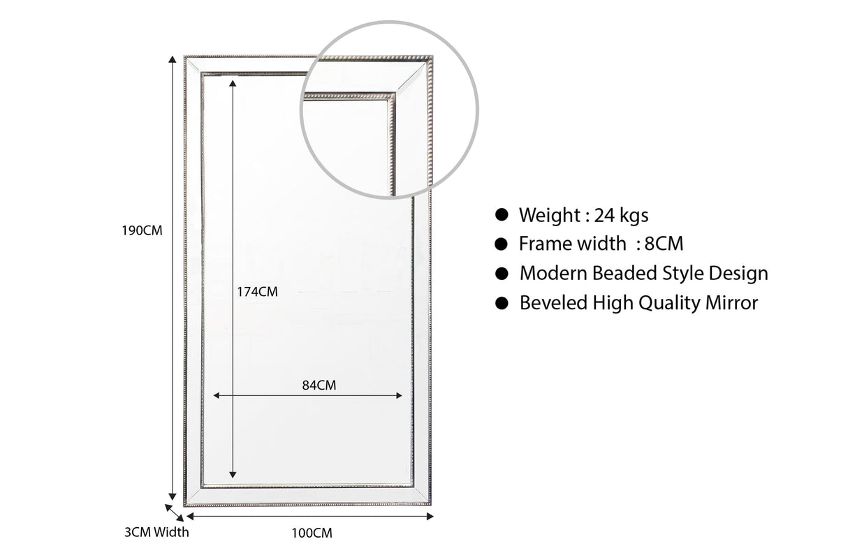 Black Beaded Framed Mirror - X Large 190cm x 100cm