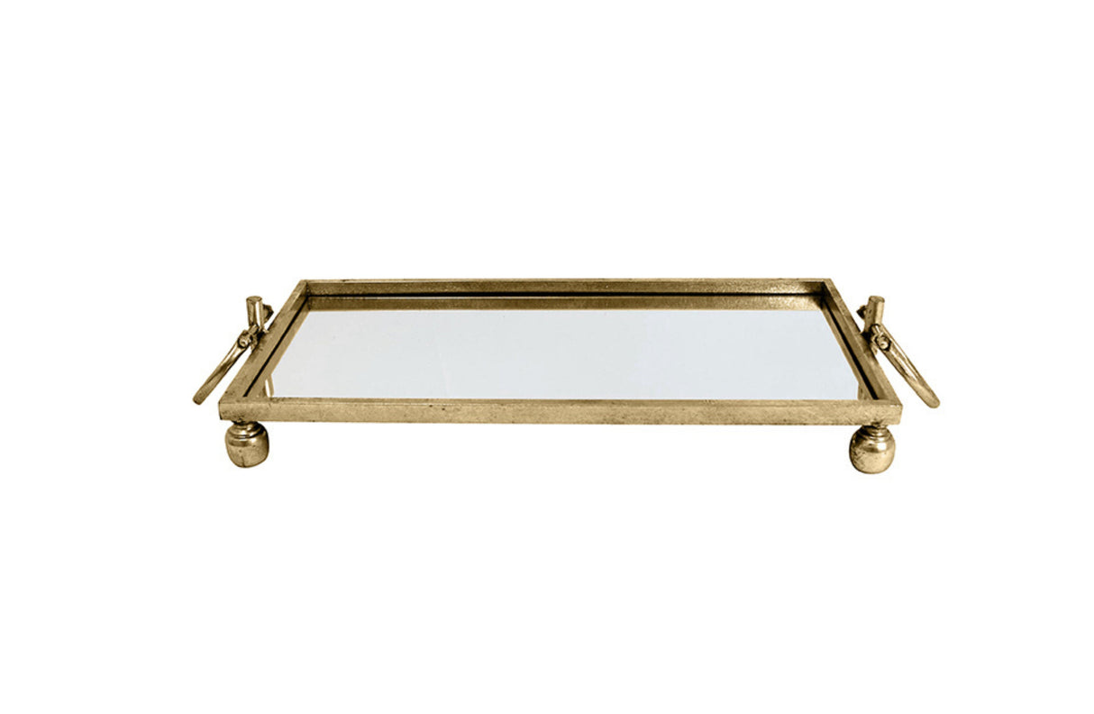 Eliza Small Rectangle Iron Mirror Tray with Handles - Gold