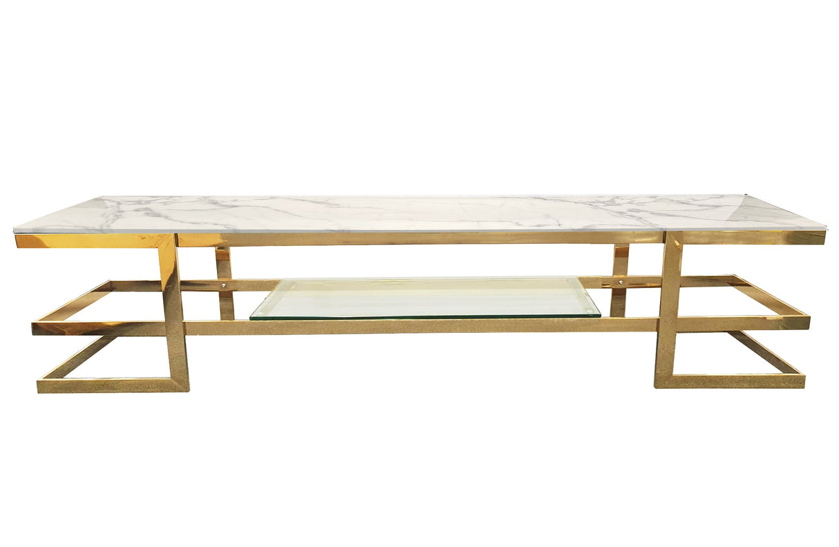 Alexa Gold TV Unit - White Marble