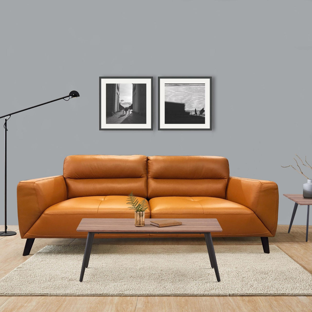 Downy Genuine Leather Sofa 2 Seater Upholstered Lounge Couch - Tangerine