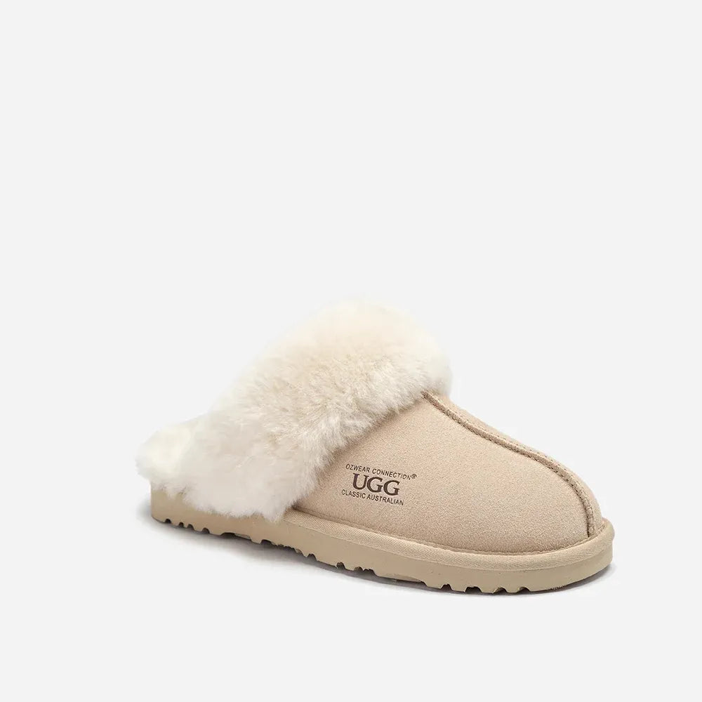Ugg Slippers Premium Australia Sheepskin Unisex Scuffette Suede (Unisex Cow Suede) (SAND, EU37)