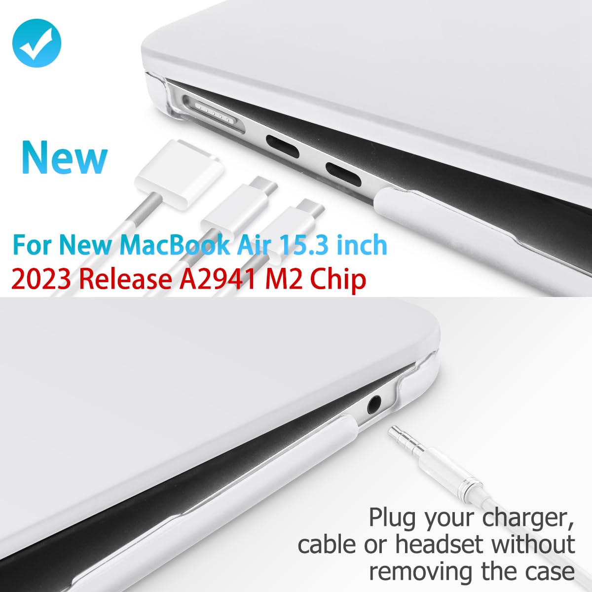 15 inch Air 2023 MacBook Air Matte Case A2941 M2 Chip Hard Shell Case Keyboard Cover White