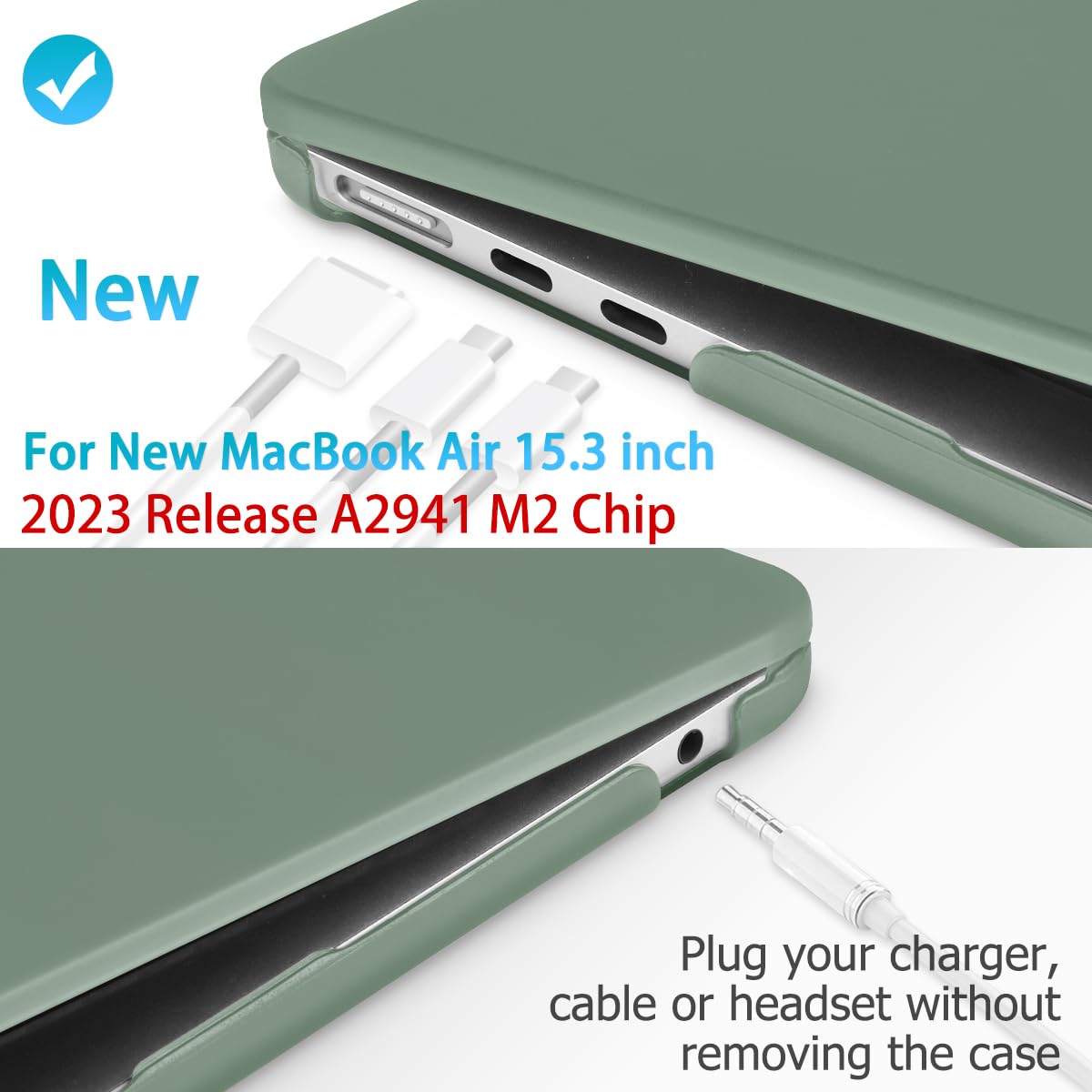 Midnight Green Hard Shell Case for 2023 15 MacBook Air A2941 with M2 Chip & Keyboard Cover
