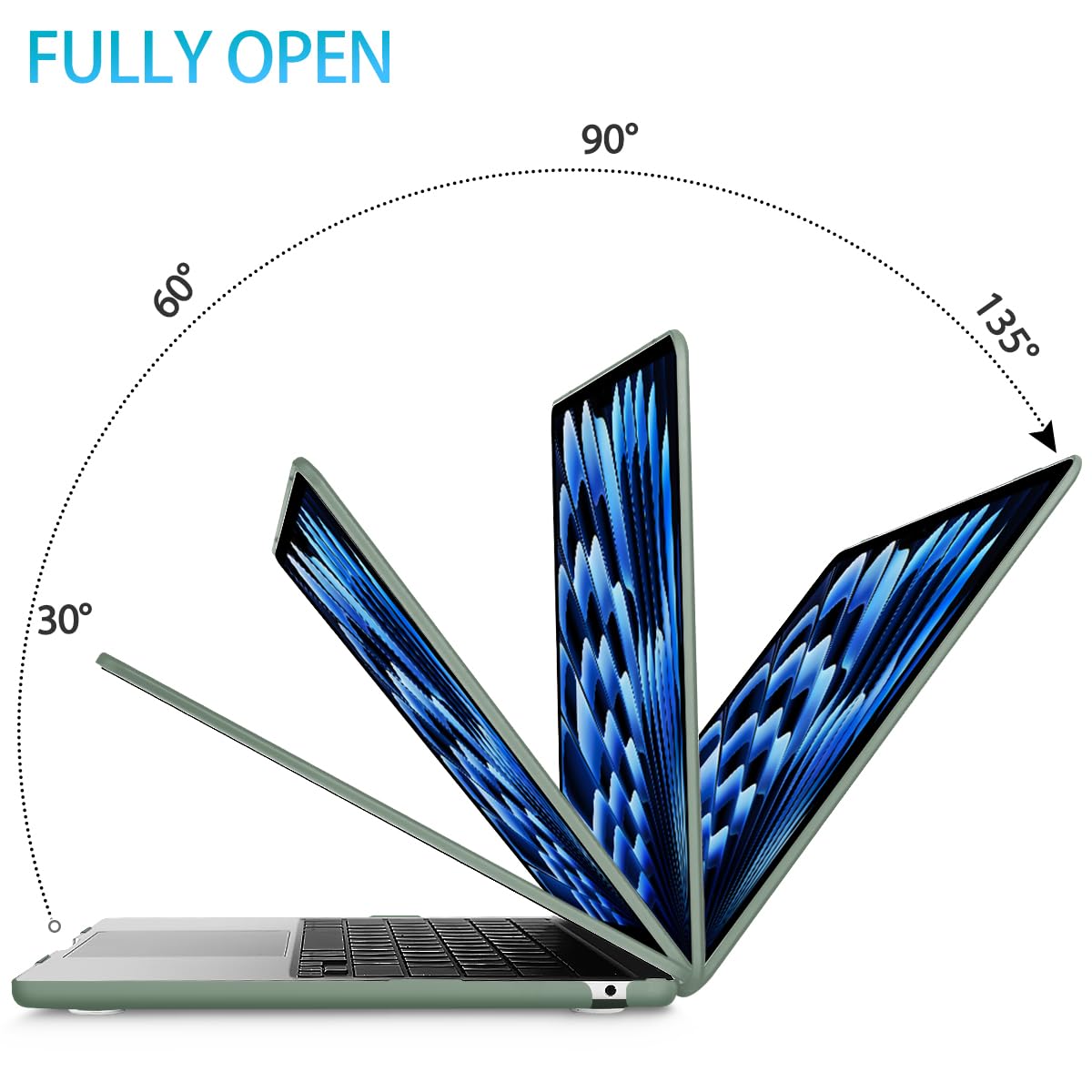 15 inch Air 2023 MacBook Air Matte Case A2941 M2 Chip Hard Shell Case Keyboard Cover Midnight Green