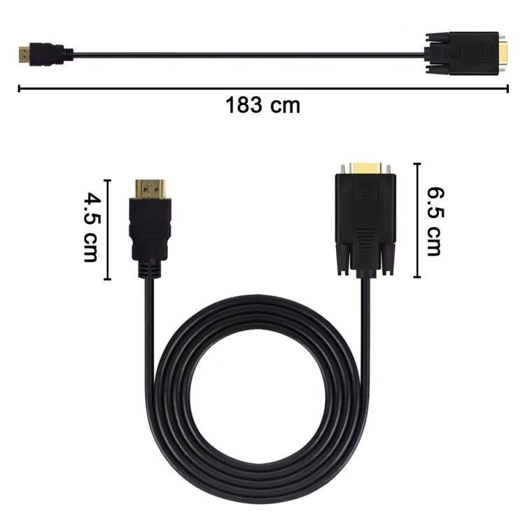 6 Feet HDMI to VGA Converter Cable - Ideal for PCs, Laptops, and Projectors - 1.8M Length