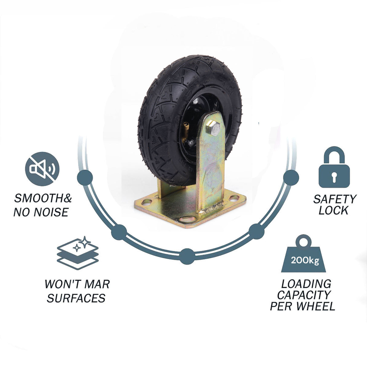 6 Inch Fixed Castor Caster Pneumatic Tyres Tyre Wheel Trolley Cart Wheelbarrow